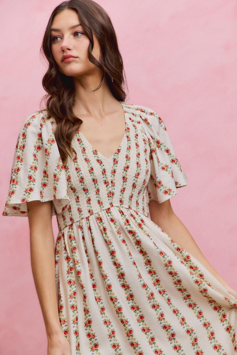 Casey Modest Midi in Ivory/Red