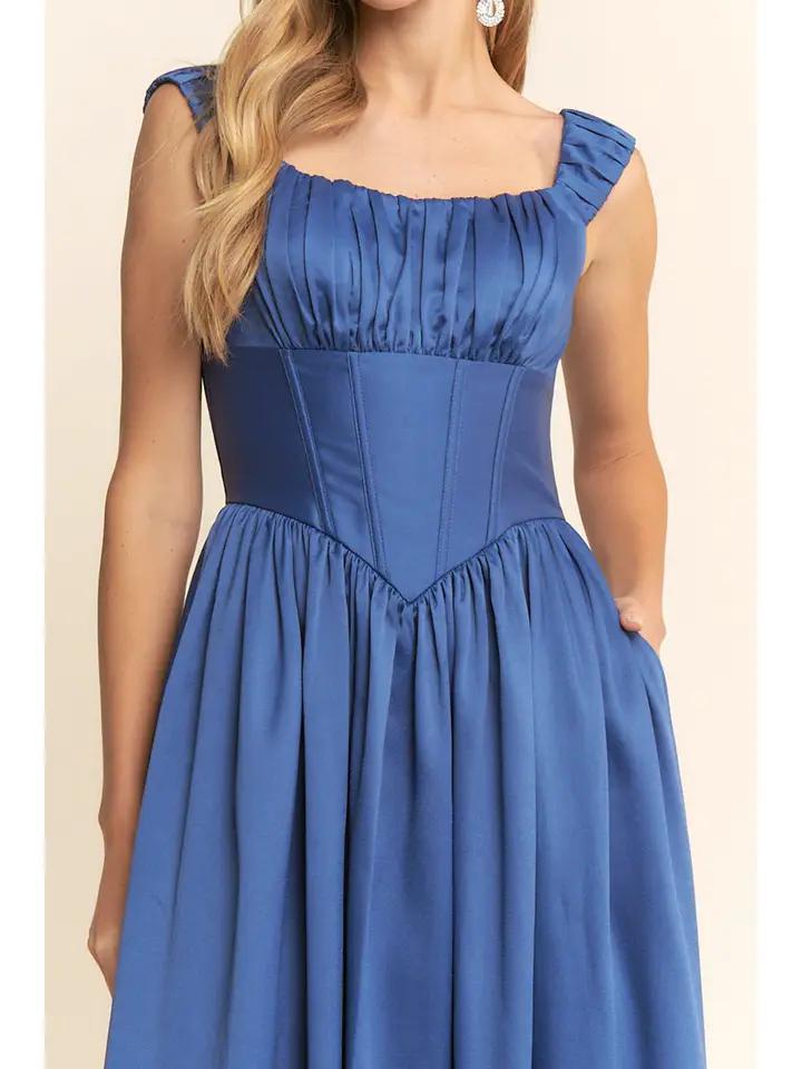 Genevieve Square Neck Dress in Blue