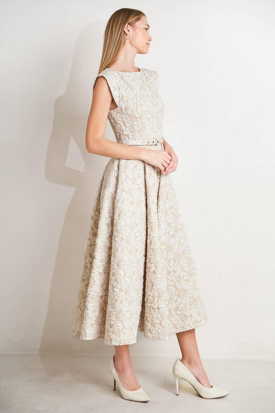 Tonya Modest Midi in Ivory