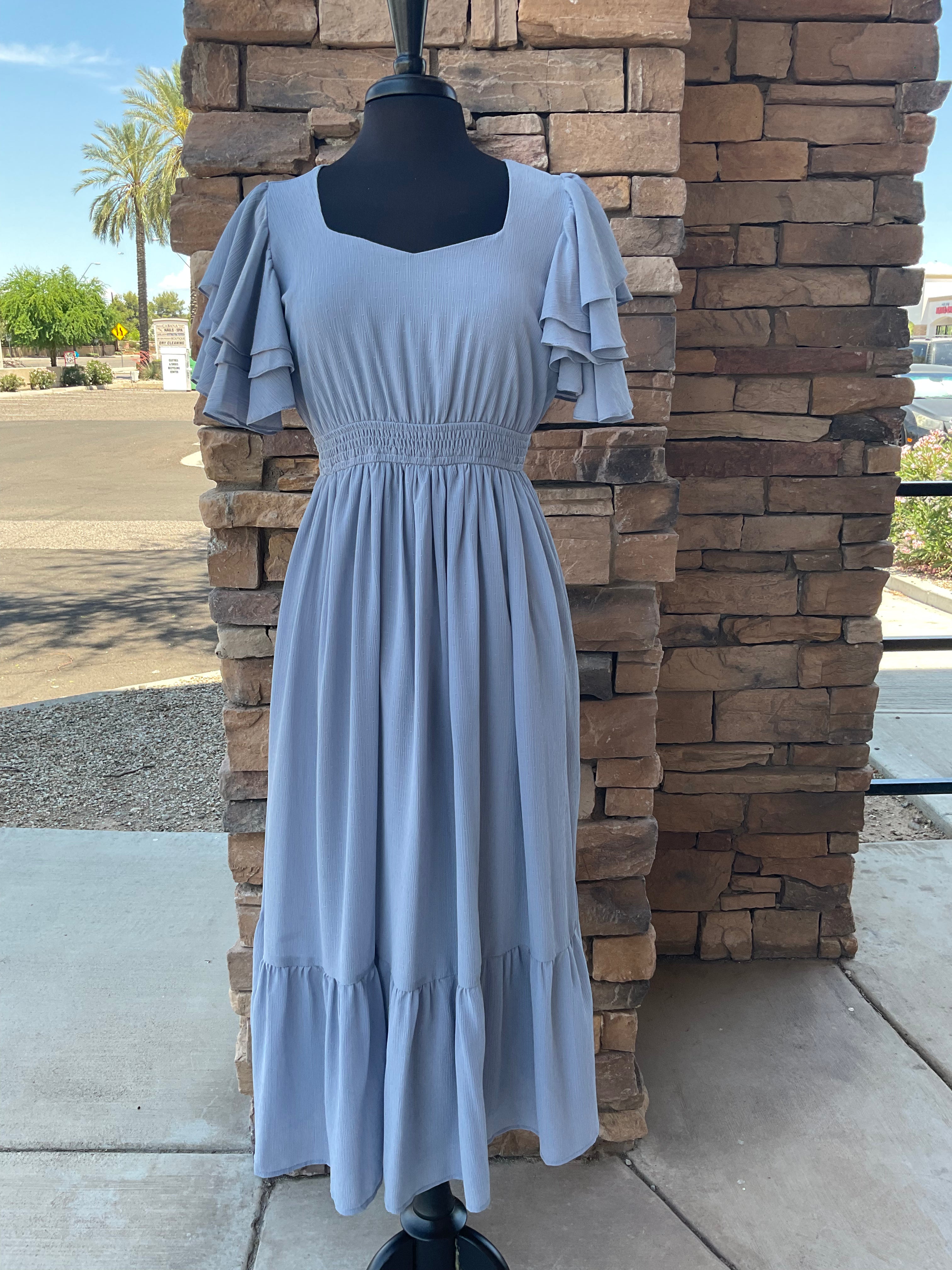 Tia Modest Midi in Dusty Blue A Closet Full of Dresses