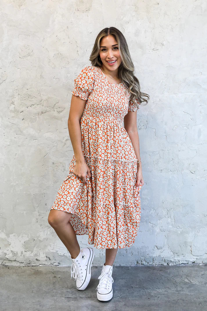McCall Modest Midi in Orange Daisy Xsmall