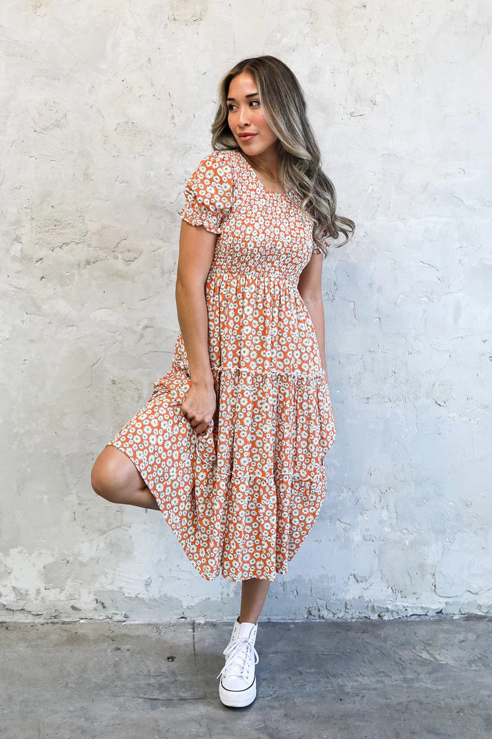 hutch daisy midi dress Hutch White Daisy Floral Midi Dress SIZE 12 Apron Designer Cottage Sundress $370