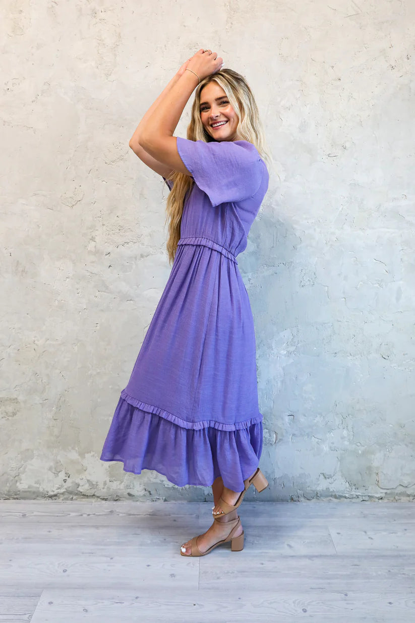 purple midi dress with sleeves Tess Modest Midi in Ultra Purple Small