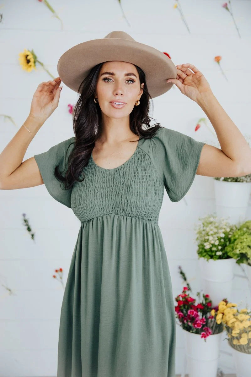 Kendall Modest Midi in Smoke Green Large Kendall Modest Midi in Smoke Green Large