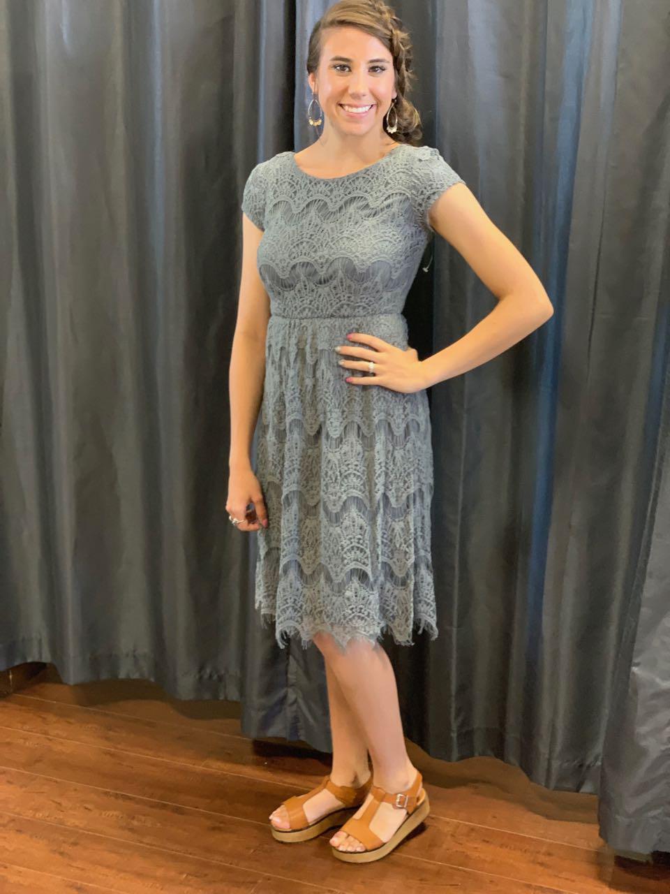 Taryn Charcoal Modest Lace Bridesmaids Dress | A Closet Full of Dresses L / Charcoal Taryn Charcoal Modest Lace Bridesmaids Dress | A Closet Full of Dresses L / Charcoal