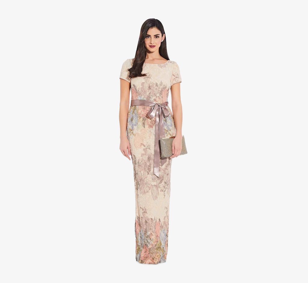 Matelasse Column Gown Blush Multi Size 10