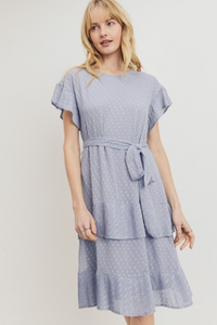 Esme sky blue dot dress modest casual for plus size cheap