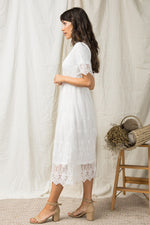 Maizie White Modest Casual Midi Dress