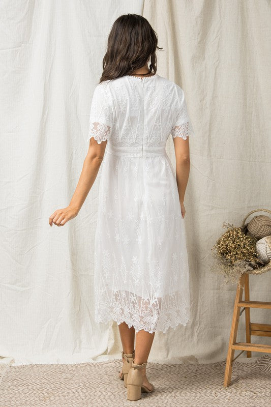 Maizie White Modest Casual Midi Dress