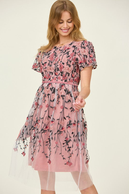 Ruby Blush Embroidered Modest Dress