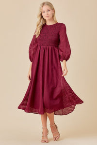 Mariah Smocked Midi in Wine