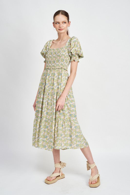 Marie Floral Midi in Sage