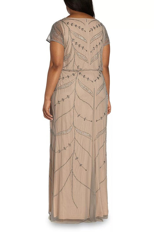 Adrianna Papell Womens Plus Beaded Long Evening Dress Gray 20W Adrianna Papell Womens Plus Beaded Long Evening Dress Gray 20W