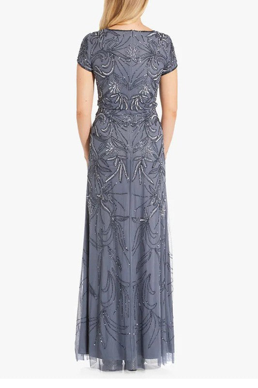 Adrianna Papell Boat Neck Embroidered Dress