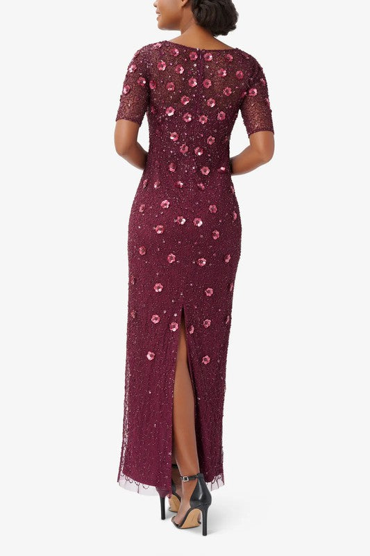 Adrianna Papell Long Beaded T-Shirt Women's Dress Cassis : 10 Adrianna Papell Long Beaded T-Shirt Women's Dress Cassis : 10