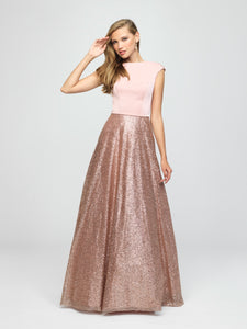 madison james 19-250M rose gold modest prom dress with sleeves ball gown sparkle cheap plus size 