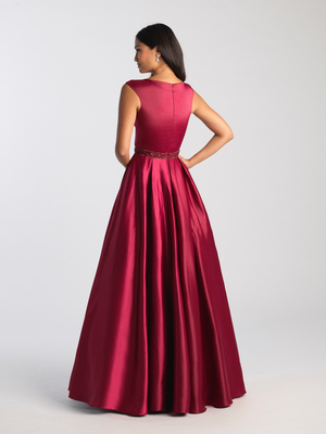 MJ 20-506M burgundy Modest Prom Dress Ball Gown for plus size LDS formal back