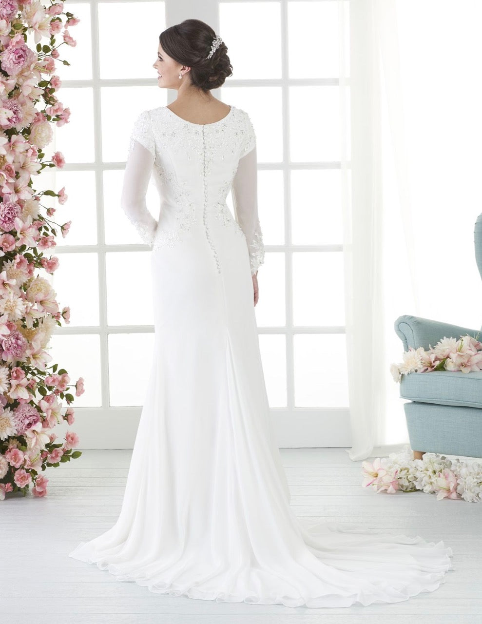 Bonny Bridal 2802 Modest Wedding Dress Bliss Collection Back view from A Closet Full of Dresses
