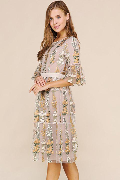 Rosemary Spring Floral Modest Midi Casual Dress PSD2122