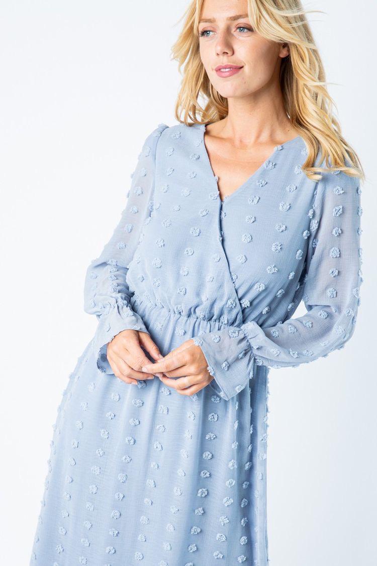 Serena Swiss Dot Dusty Blue Midi Dress A Closet Full of Dresses Serena Swiss Dot Dusty Blue Midi Dress A Closet Full of Dresses