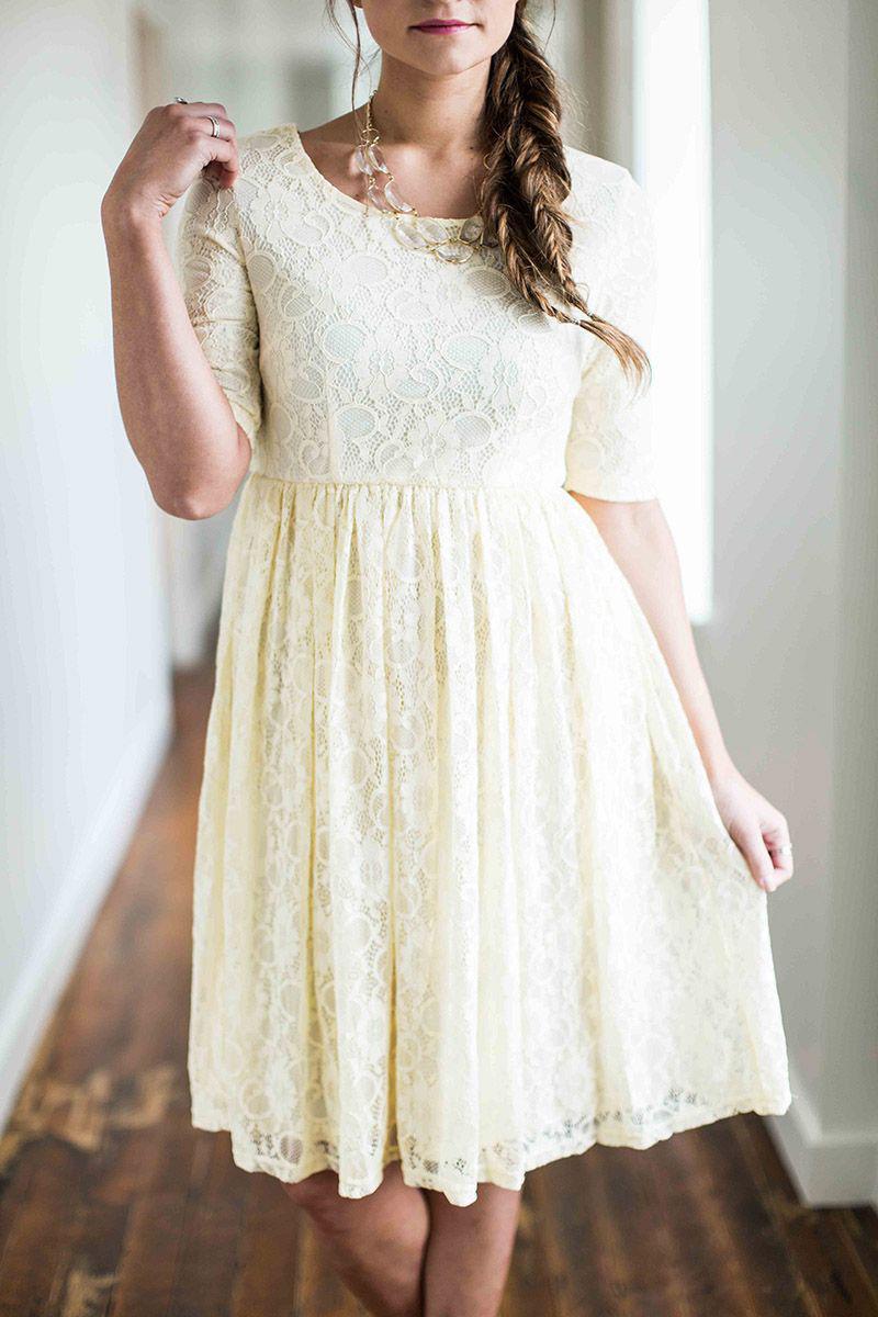 Emmy Cream lace Modest Bridesmaids Dress 3/4 sleeves plus size cheap