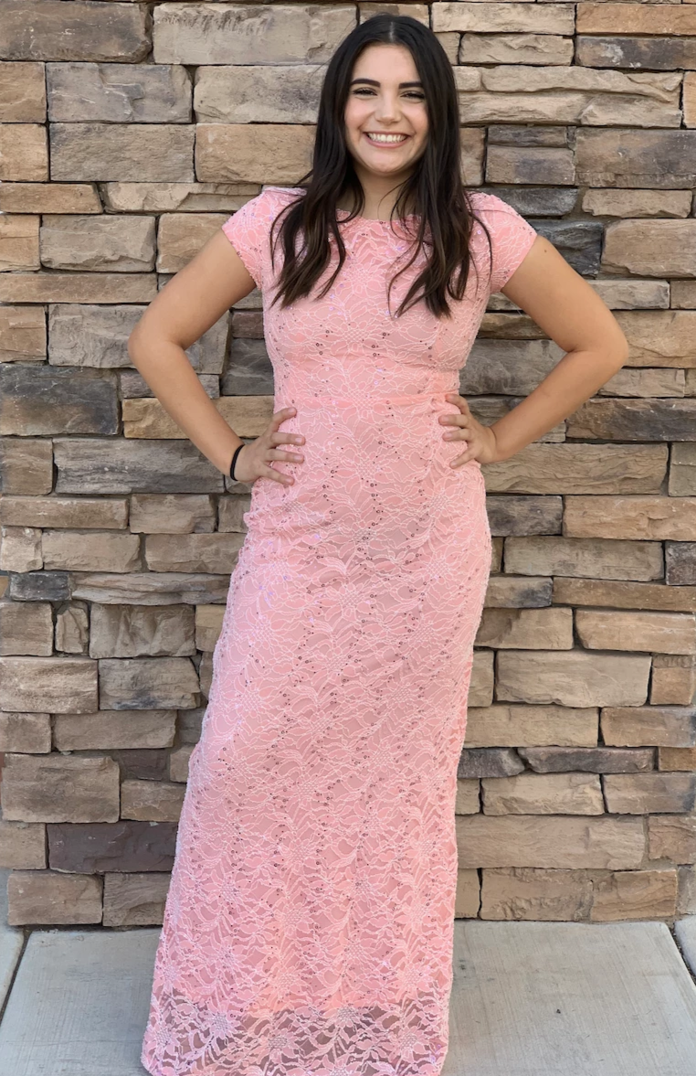 Ella Salmon Modest Long Prom Dress