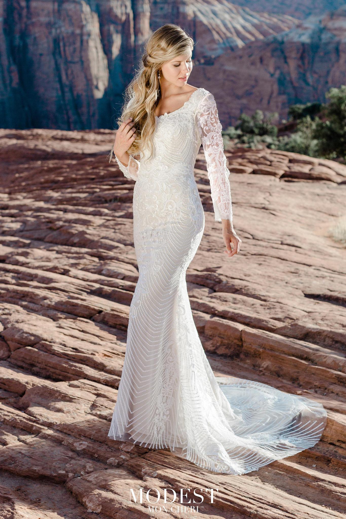 TR12026 Modest Lace Long Sleeve Wedding Dress - Main Image