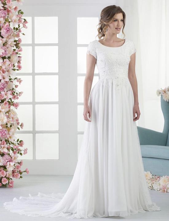 Bonny Bridal 2803 Modest Wedding Dress Bliss Collection Front view from A Closet Full of Dresses