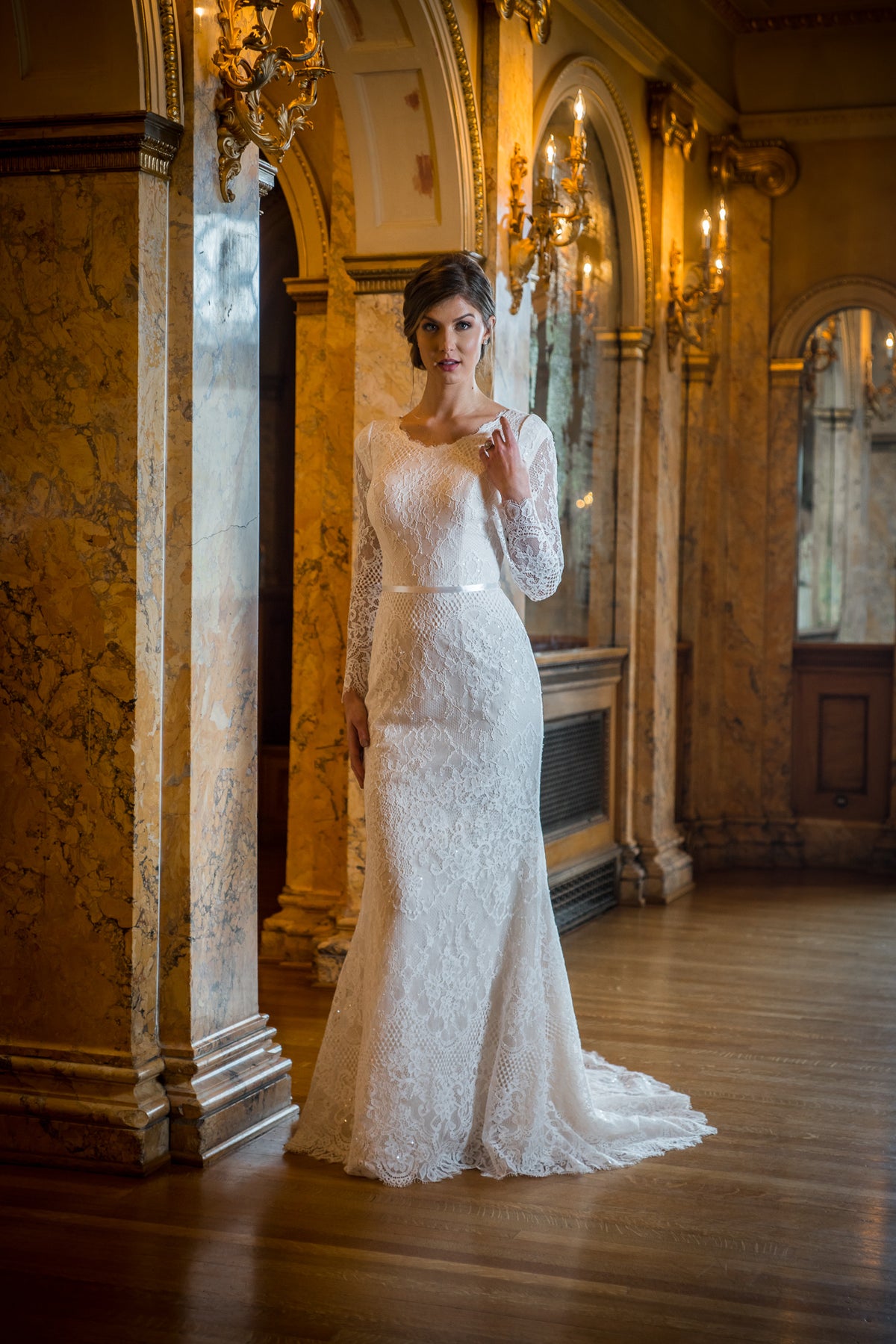 modest ivory dress TR22063 Wedding bold back