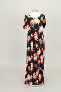 Miranda Black Peach Floral Modest Maxi Dress from A Closet Full of Dresses