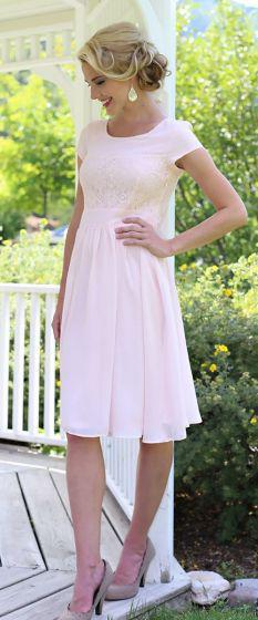 Isabel Pale Pink Modest Bridesmaids Dress from A Closet Full of Dresses