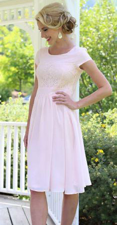Isabel Pale Pink Modest Bridesmaids Dress
