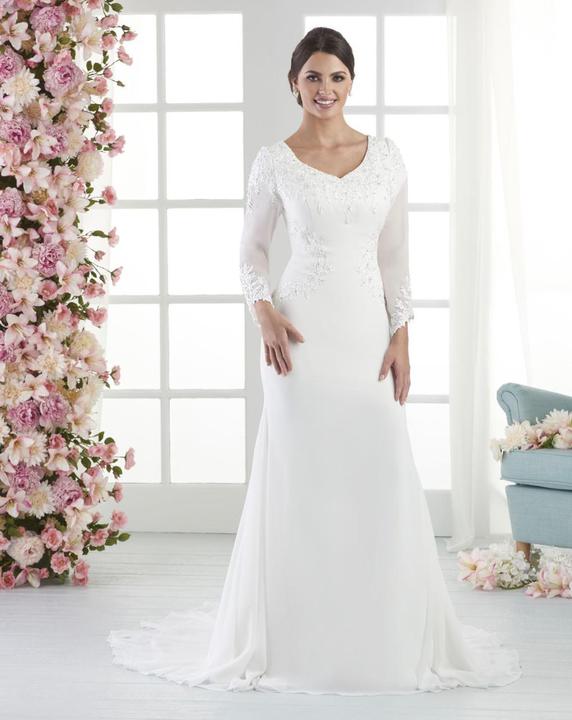 Bonny Bridal 2802 Modest Wedding Dress Bliss Collection Front view from A Closet Full of Dresses