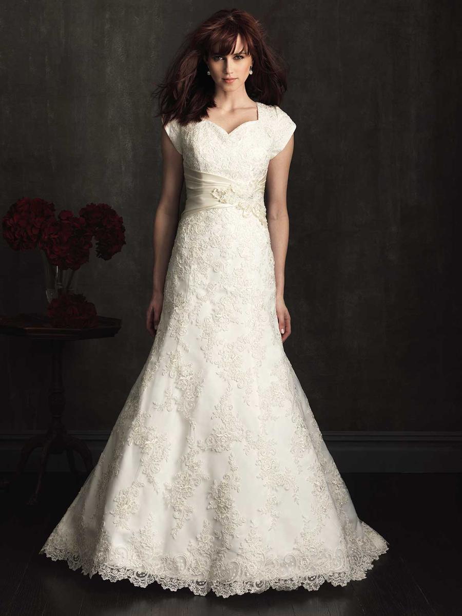 Allure M504 Modest Wedding Dresses with sleeves lace bridal gown LDS for plus size