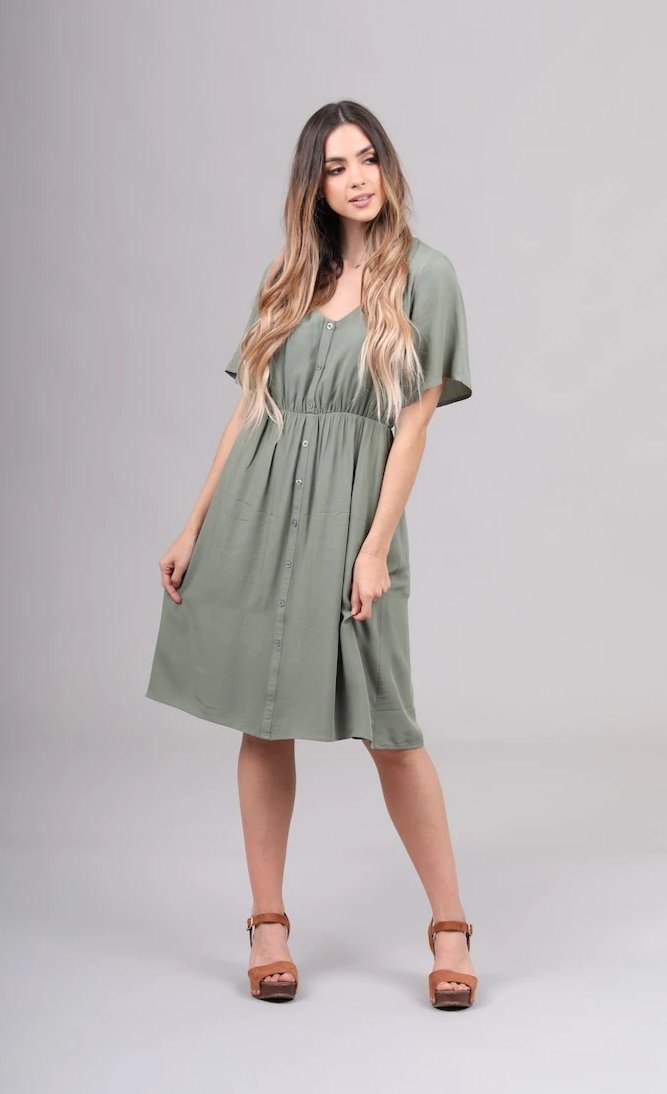 Aria modest casual dress for bridesmaids amazon green flowy skirt