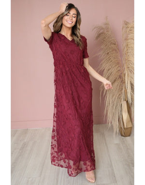 Kinsley Merlot Lace Modest Maxi Dress
