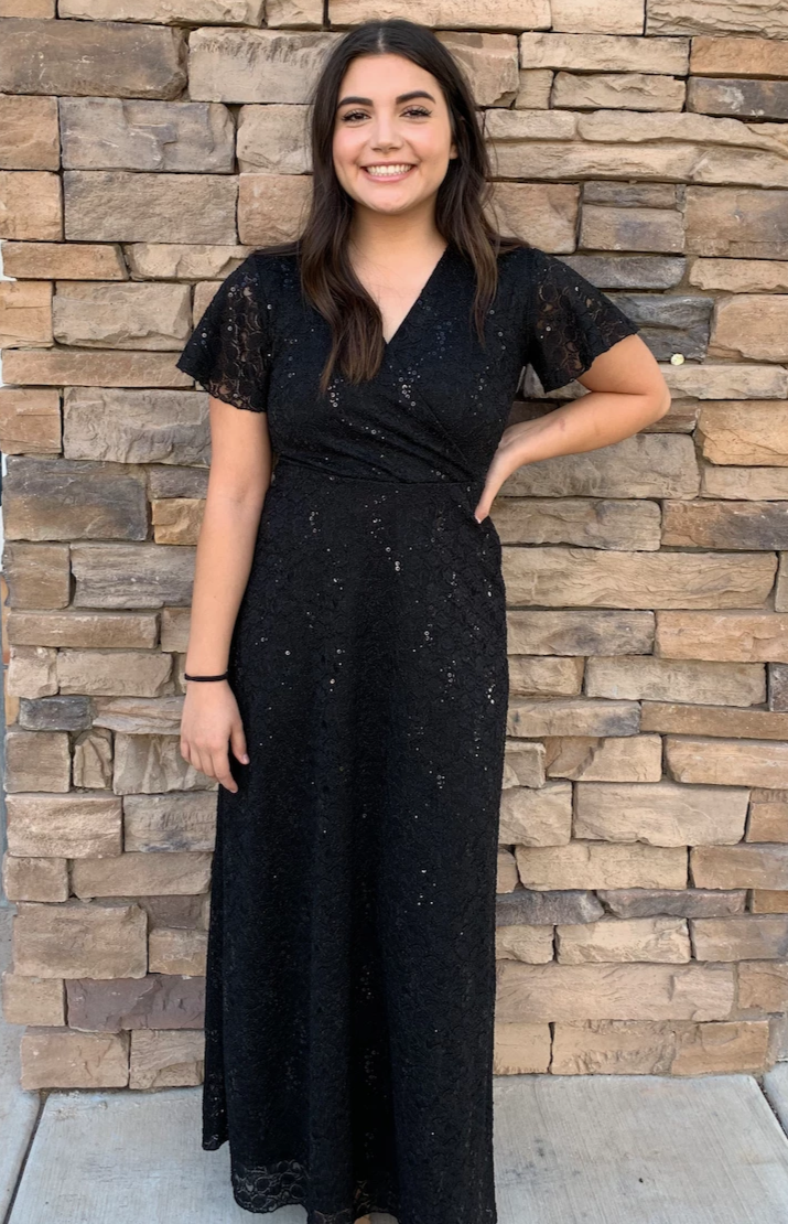 Kendall Flutter Sleeve Prom Dress | A Closet Full of Dresses Medium / Black Kendall Flutter Sleeve Prom Dress | A Closet Full of Dresses Medium / Black