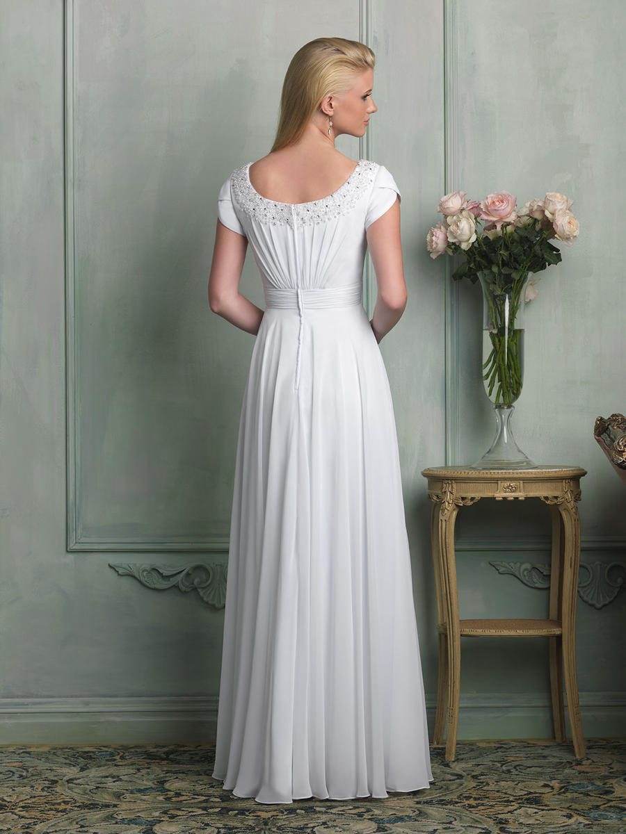 Allure M516 Modest Wedding Dress with sleeves simple bridal gown LDS cheap back