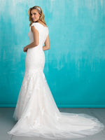 Allure Bridals M555 Modest Wedding Dresses with sleeves back gorgeous train lace for plus size