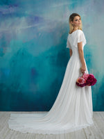 Allure Bridals M595 Modest Wedding Dress with flare sleeves LDS cheap bridal gown back