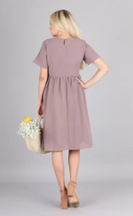 Kate modest casual dress with sleeves knee length lilac color back