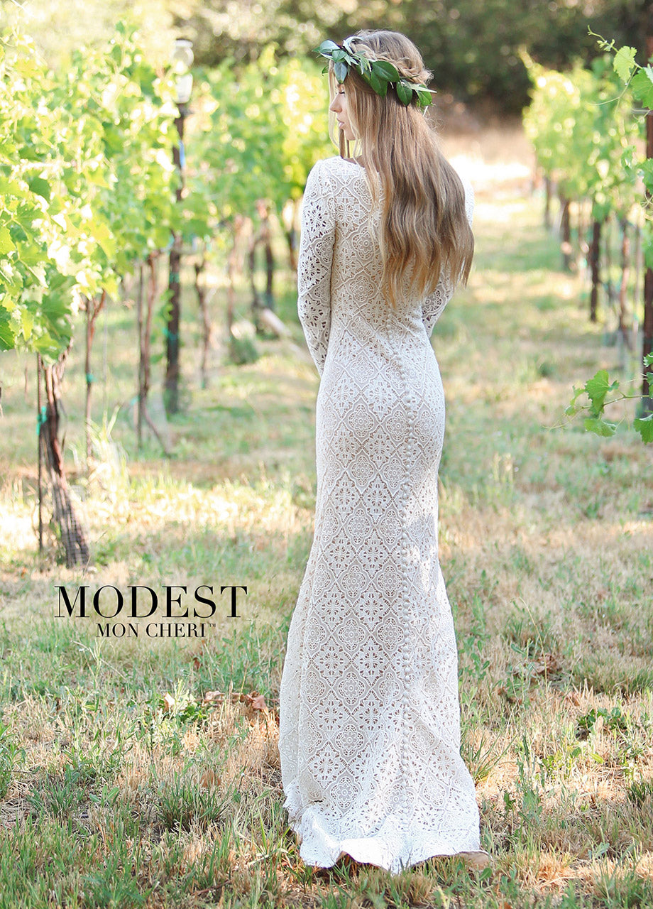 Mon Cheri TR11832 Modest Wedding Dress back from A Closet Full of Dresses