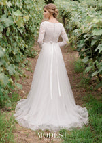 Mon Cheri TR11976 Modest Wedding Dress back from A Closet Full of Dresses