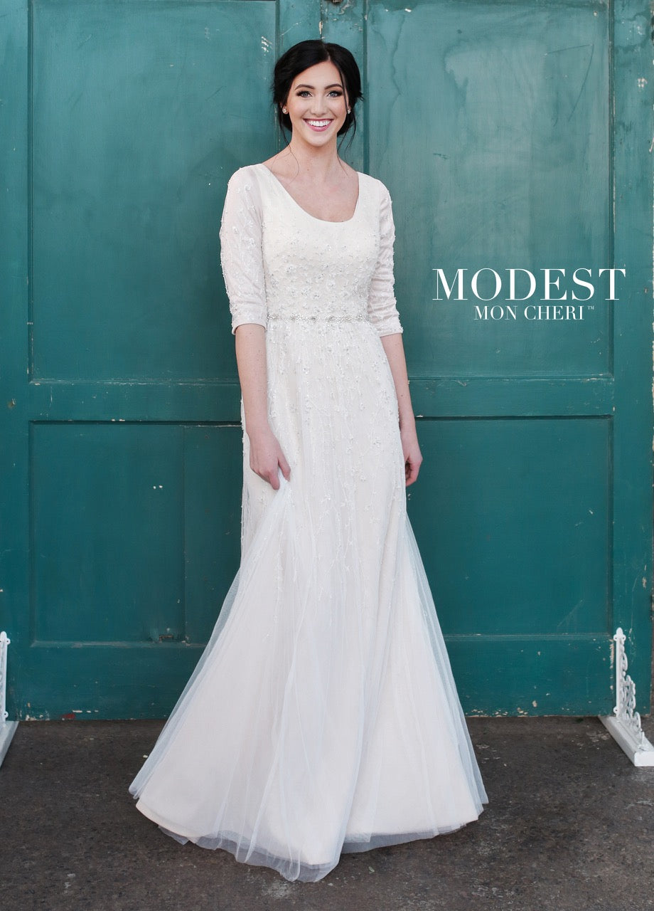 Mon Cheri TR21852 Modest Wedding Dress from A Closet Full of Dresses