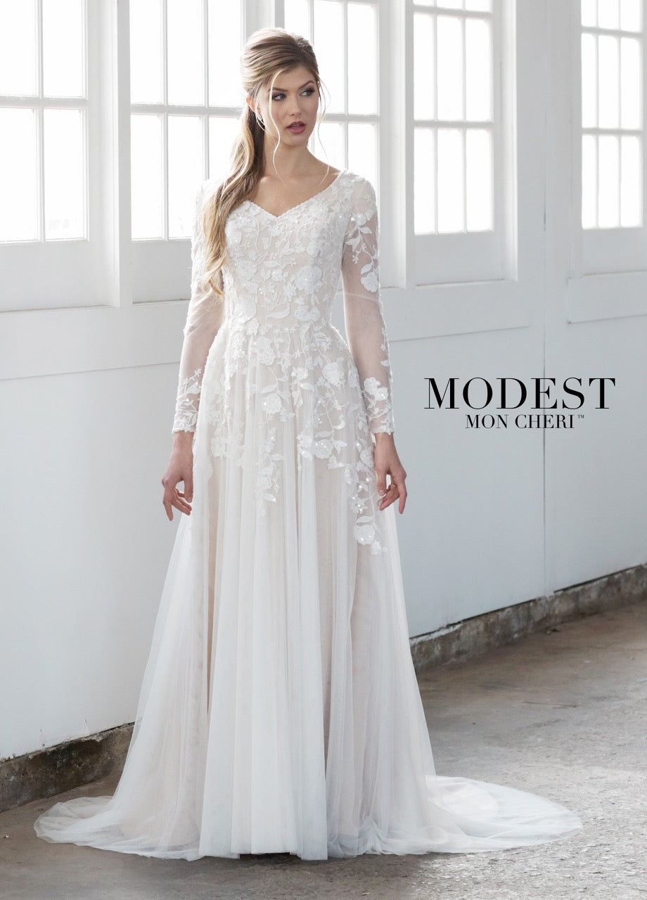 Mon Cheri TR21858 Modest Wedding Dress from A Closet Full of Dresses