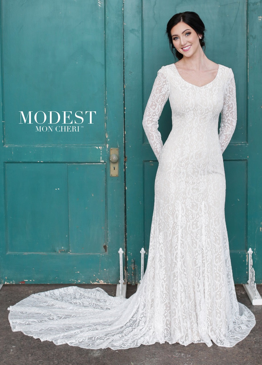 Mon Cheri TR21859 Modest Wedding Dress A Closet Full of Dresses