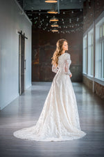 Mon Cheri TR21909 Modest Wedding Dress back from A Closet Full of Dresses