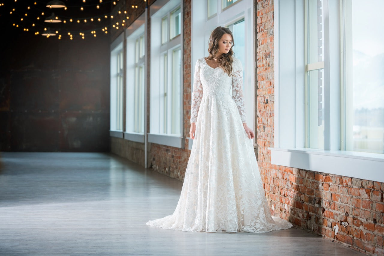 Mon Cheri TR21909 Modest Wedding Dress from A Closet Full of Dresses