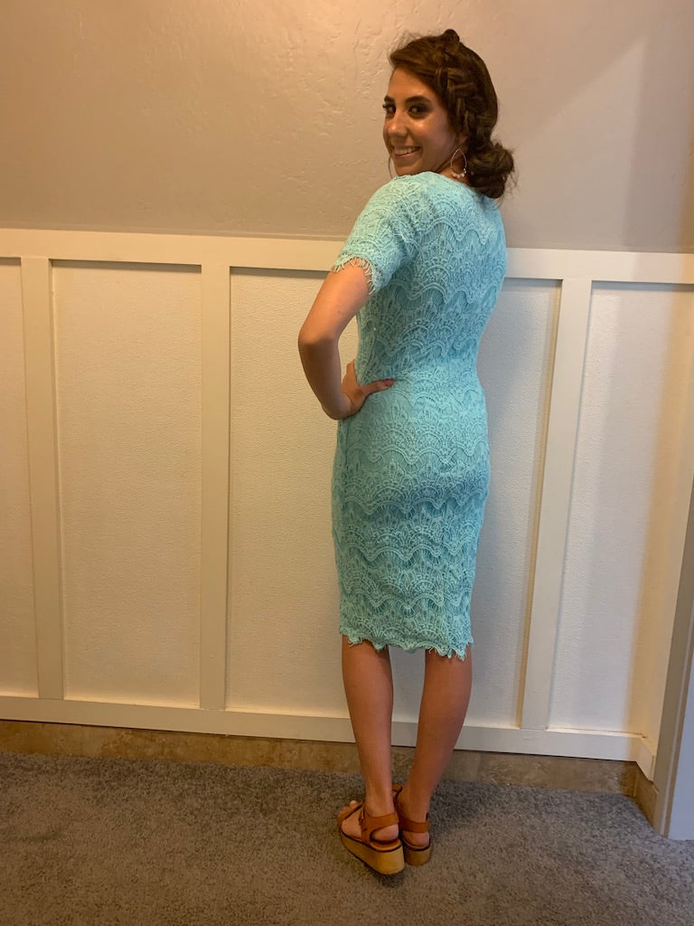 Brinley Aqua Modest Bridesmaids Dress