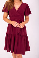 Elyse Modest Dress in Claret Red